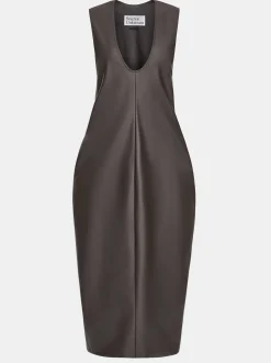 Women Source Unknown Dresses-Adua Faux Leather Maxi Dress, Chocolate