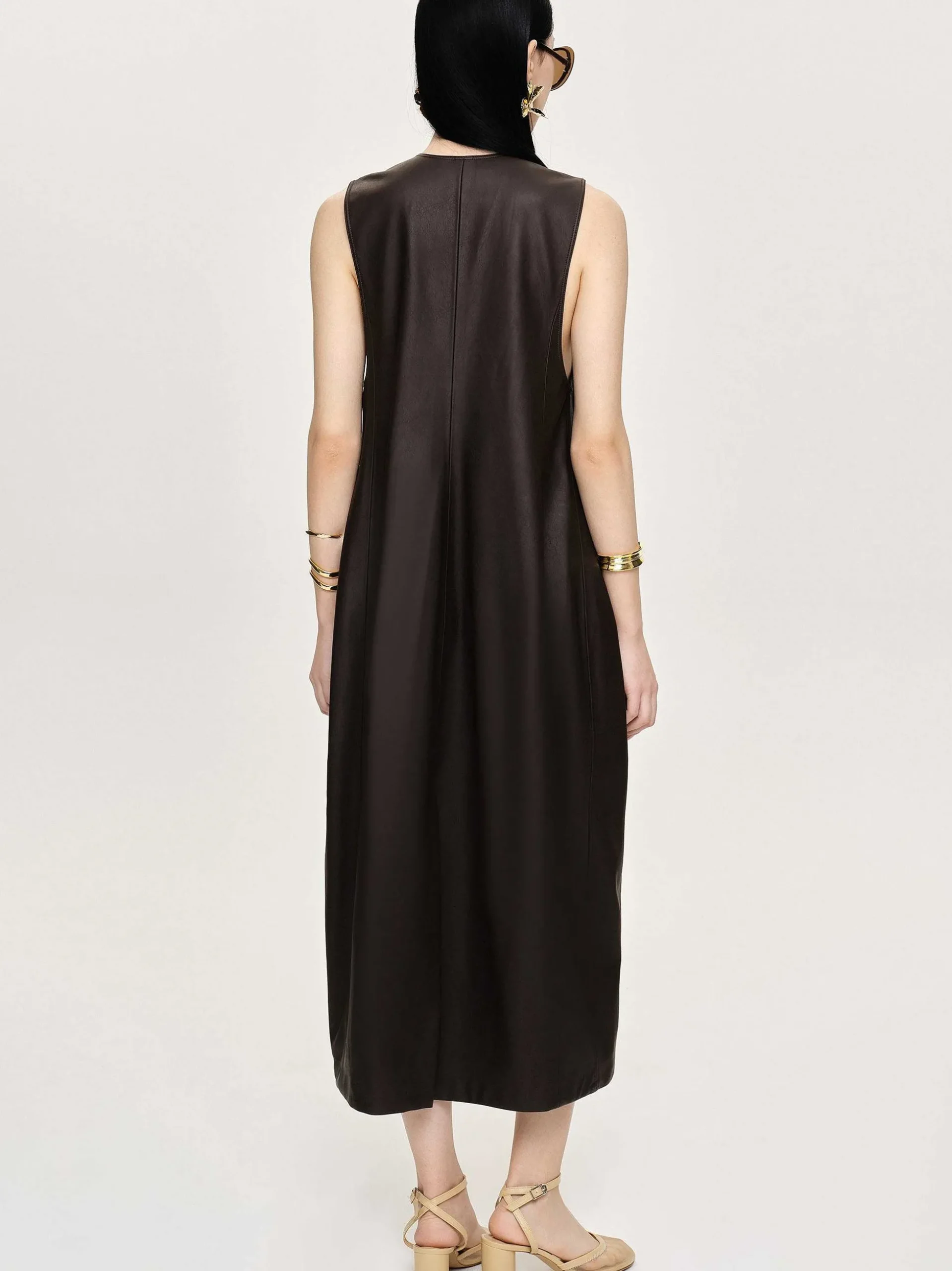 Women Source Unknown Dresses-Adua Faux Leather Maxi Dress, Chocolate