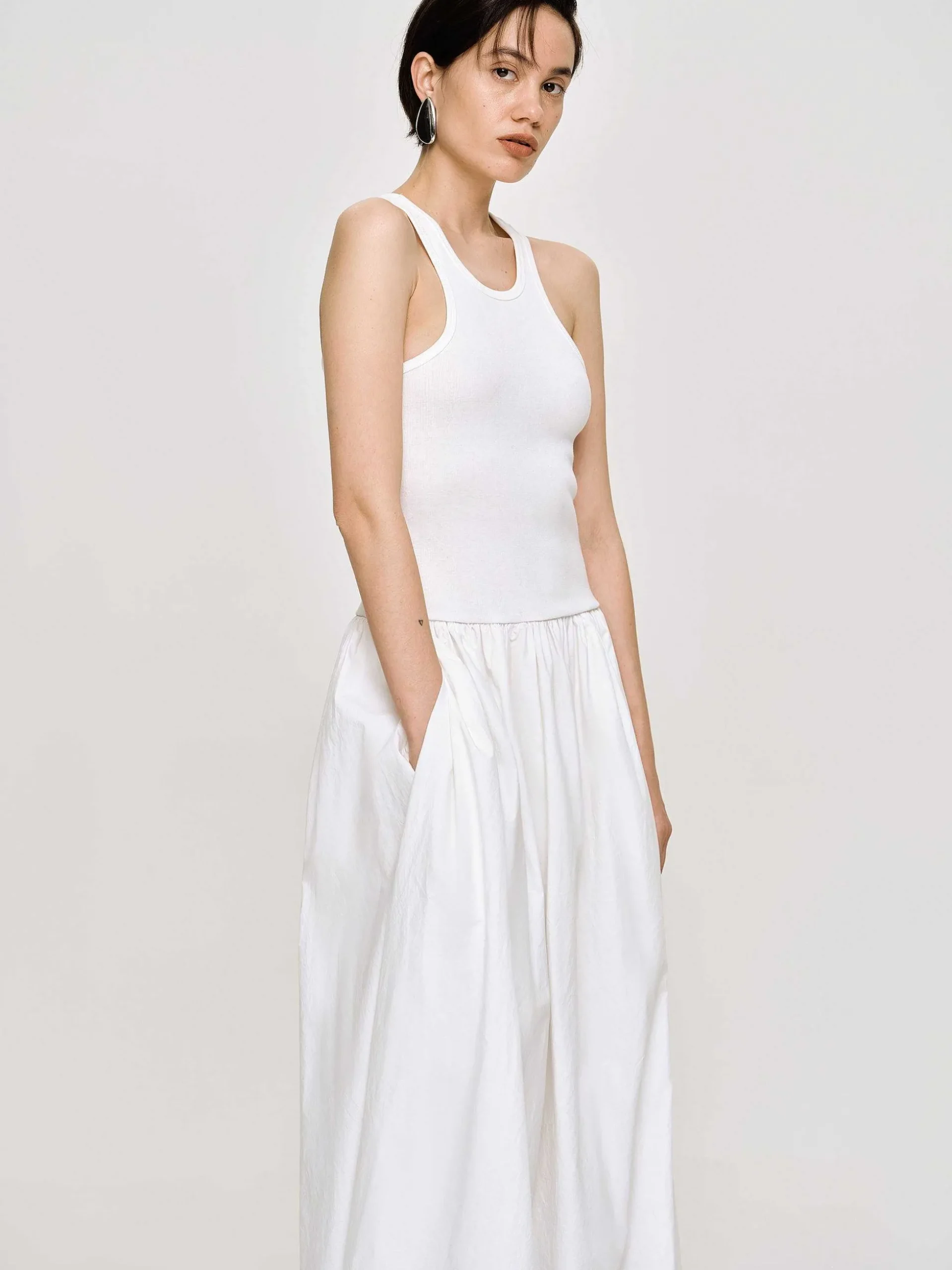 Women Source Unknown Clothing-Amal Drop Waist Racer Tank Dress, White