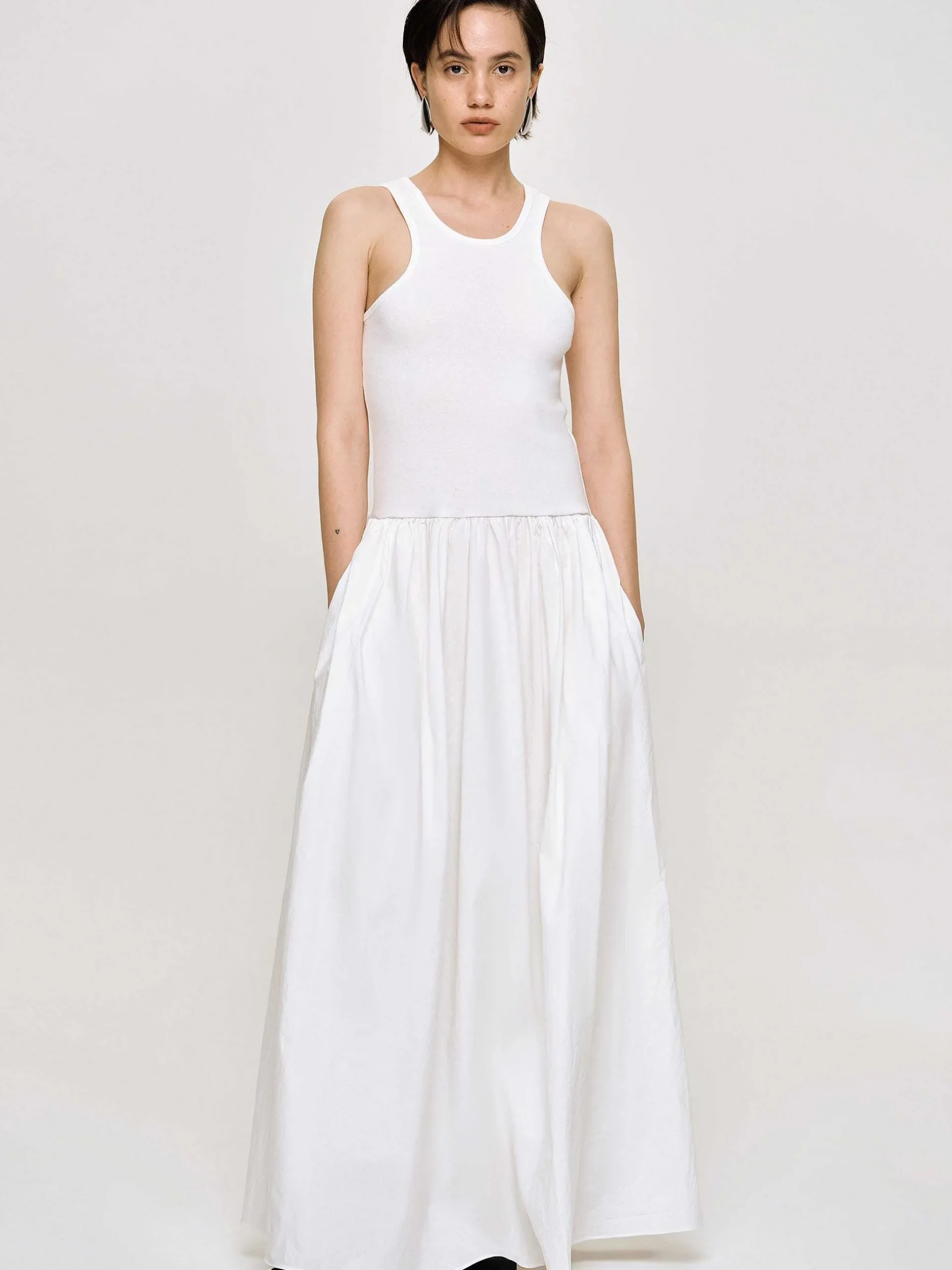 Women Source Unknown Clothing-Amal Drop Waist Racer Tank Dress, White