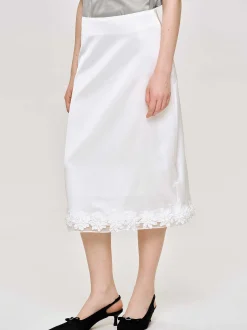 Women Source Unknown Clothing-Applique Satin Skirt, White