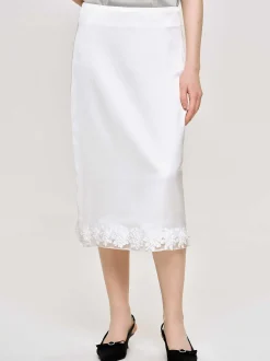 Women Source Unknown Clothing-Applique Satin Skirt, White
