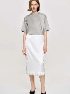 Women Source Unknown Clothing-Applique Satin Skirt, White
