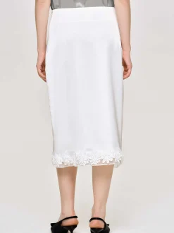Women Source Unknown Bottoms-Applique Satin Skirt, White
