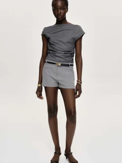 Women Source Unknown Tops-Asymmetric Draped Top, Charcoal