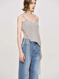 Women Source Unknown Knitwear-Asymmetric Knit Tank Top, Fossil Grey