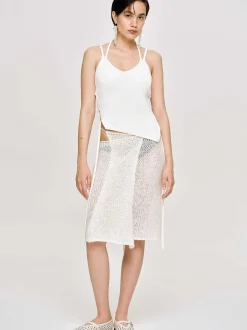 Women Source Unknown Clothing-Asymmetric Knit Tank Top, White