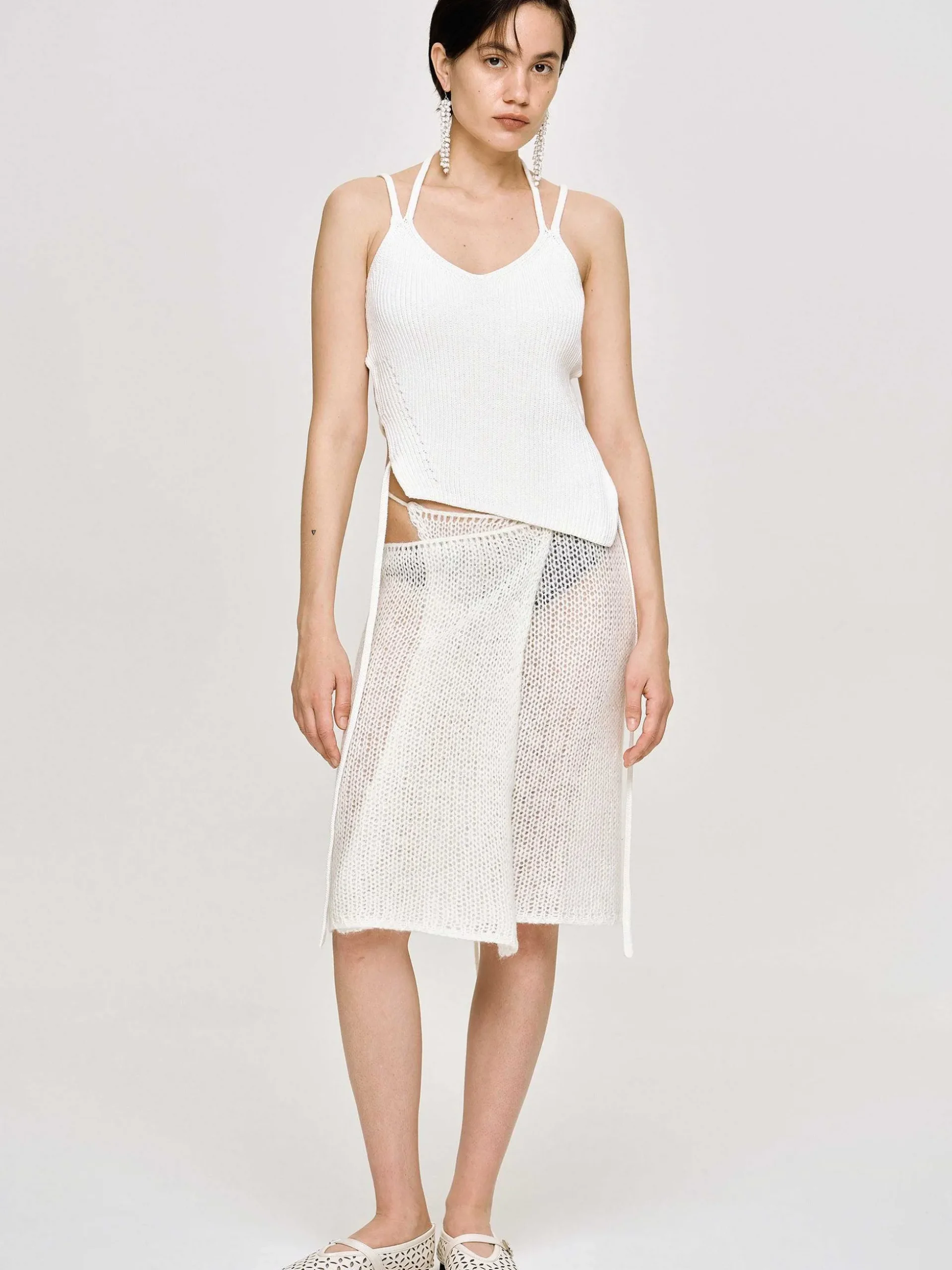 Women Source Unknown Clothing-Asymmetric Knit Tank Top, White