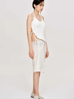 Women Source Unknown Clothing-Asymmetric Knit Tank Top, White