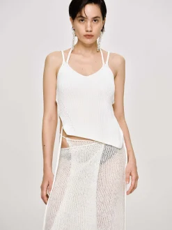 Women Source Unknown Clothing-Asymmetric Knit Tank Top, White
