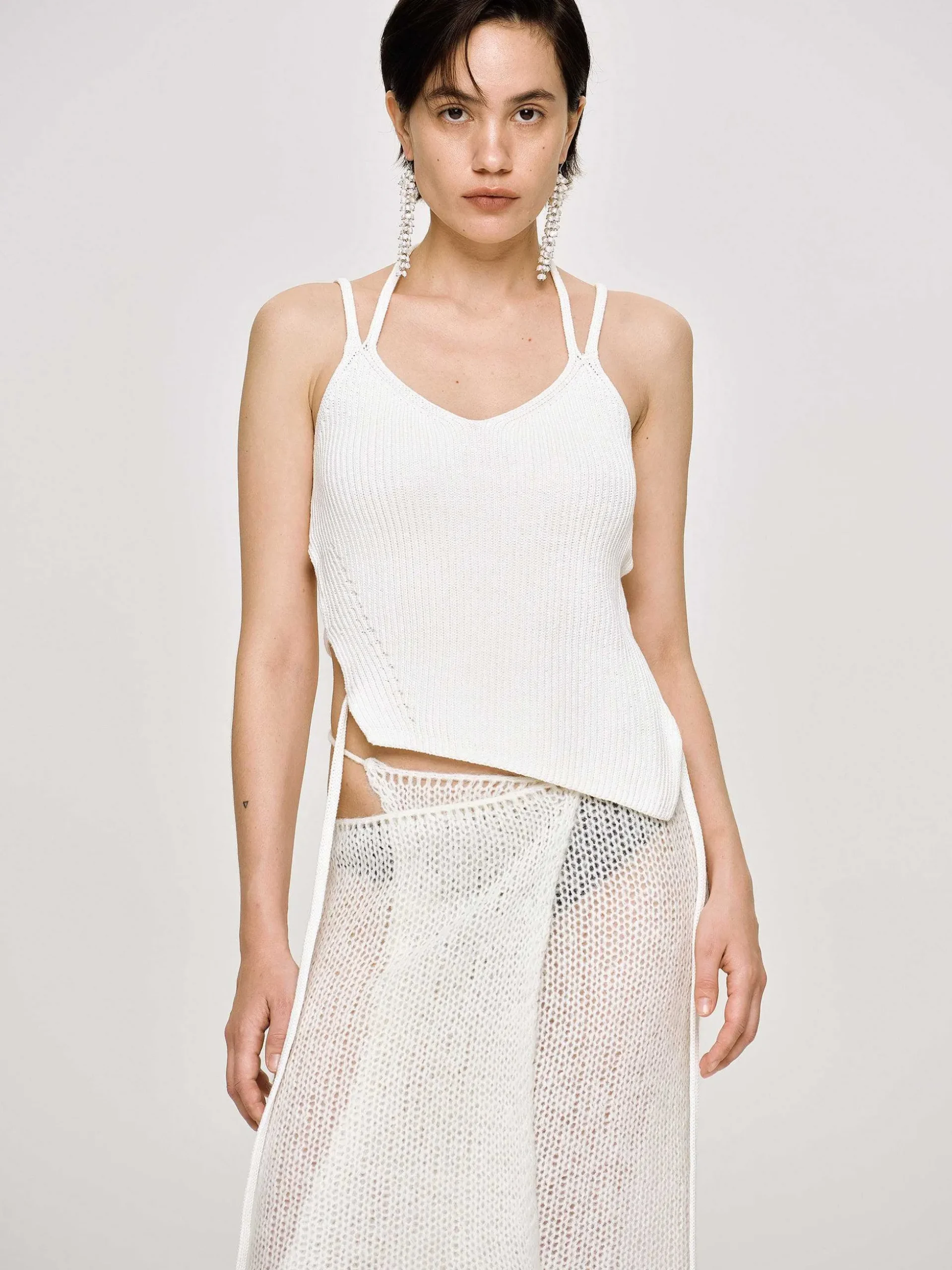 Women Source Unknown Clothing-Asymmetric Knit Tank Top, White