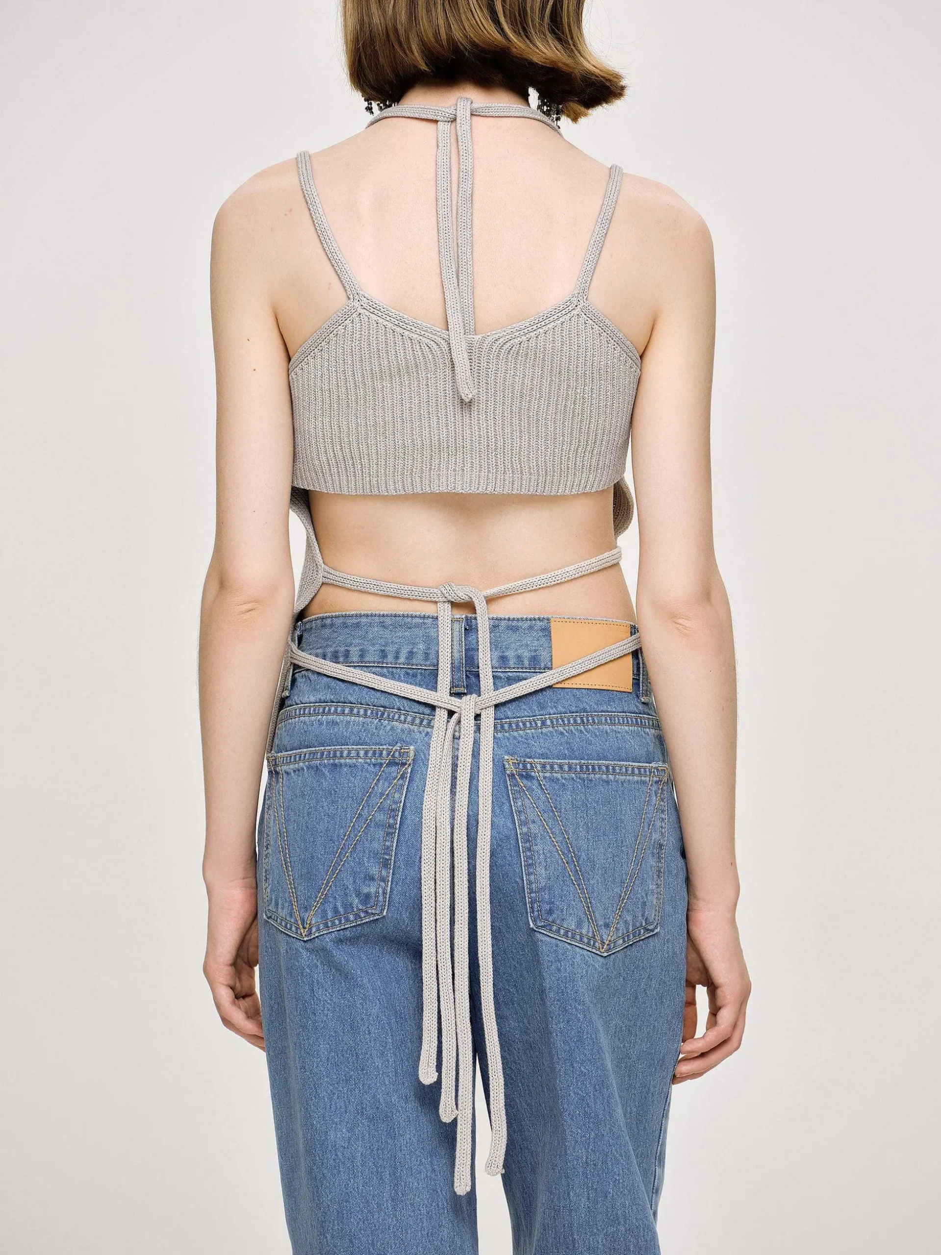 Women Source Unknown Clothing-Asymmetric Knit Tank Top, Fossil Grey