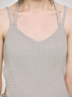 Women Source Unknown Clothing-Asymmetric Knit Tank Top, Fossil Grey