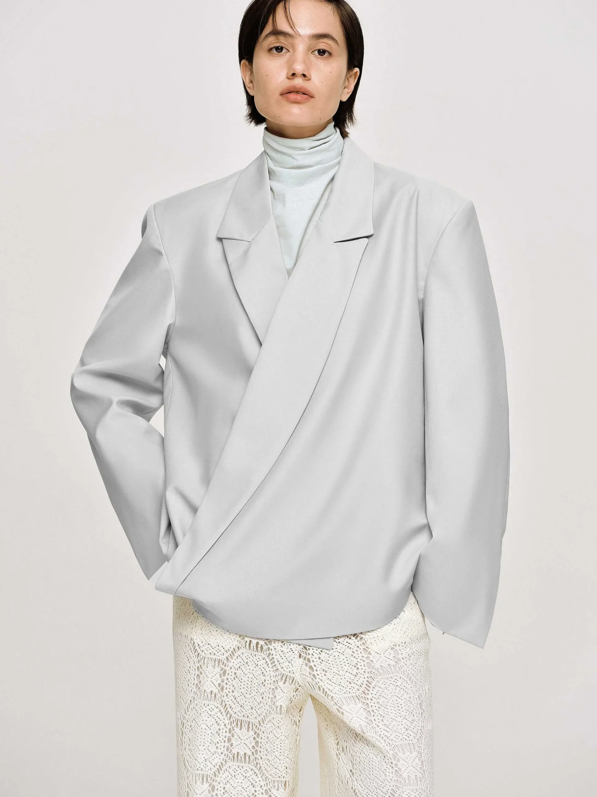 Women Source Unknown Accessories-Baia Boxy Wrap Blazer, Gainsboro Grey