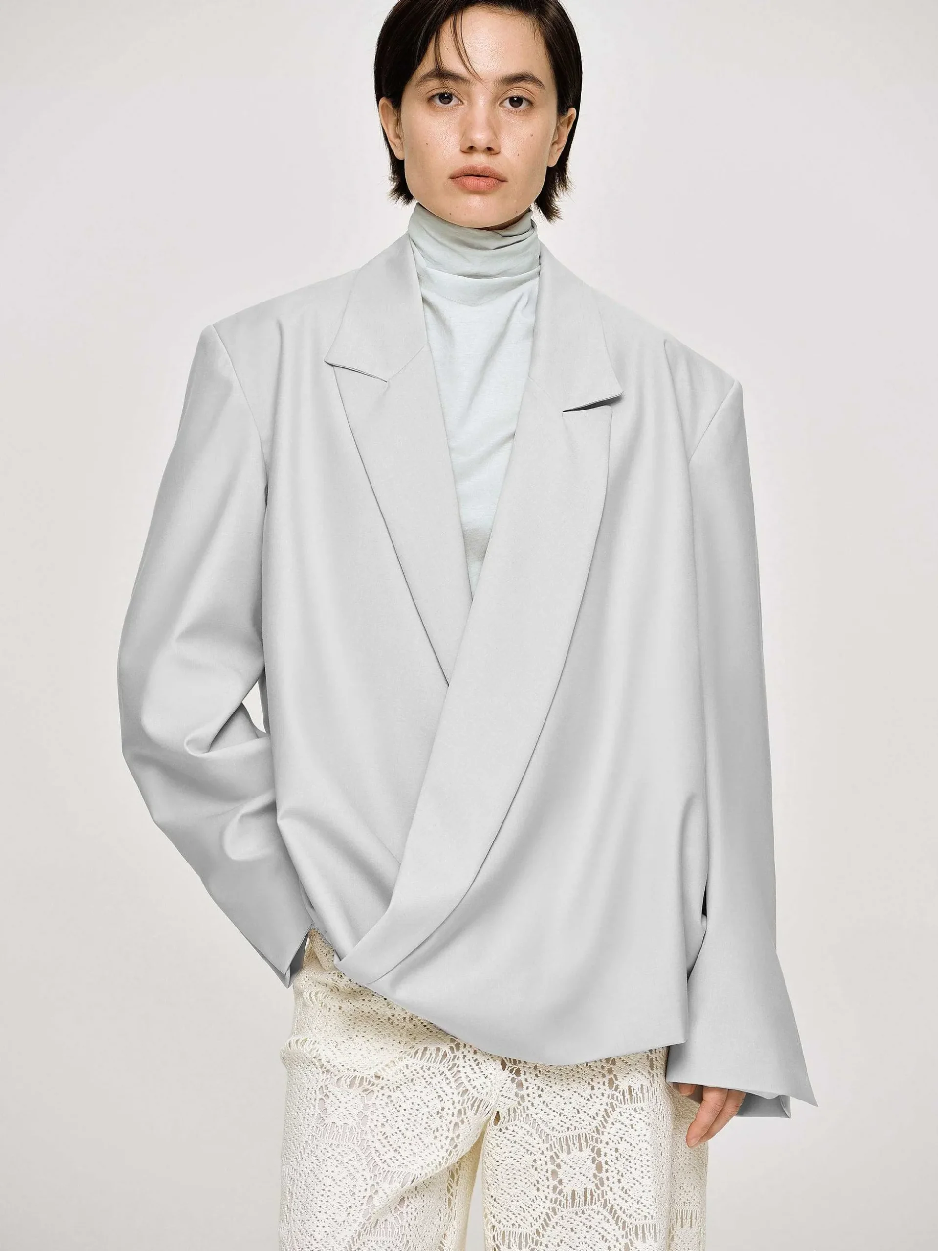Women Source Unknown Accessories-Baia Boxy Wrap Blazer, Gainsboro Grey
