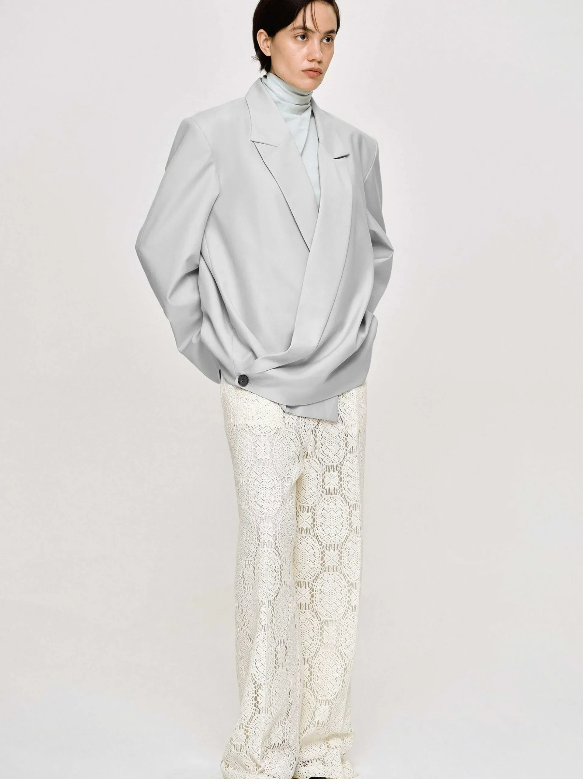 Women Source Unknown Accessories-Baia Boxy Wrap Blazer, Gainsboro Grey