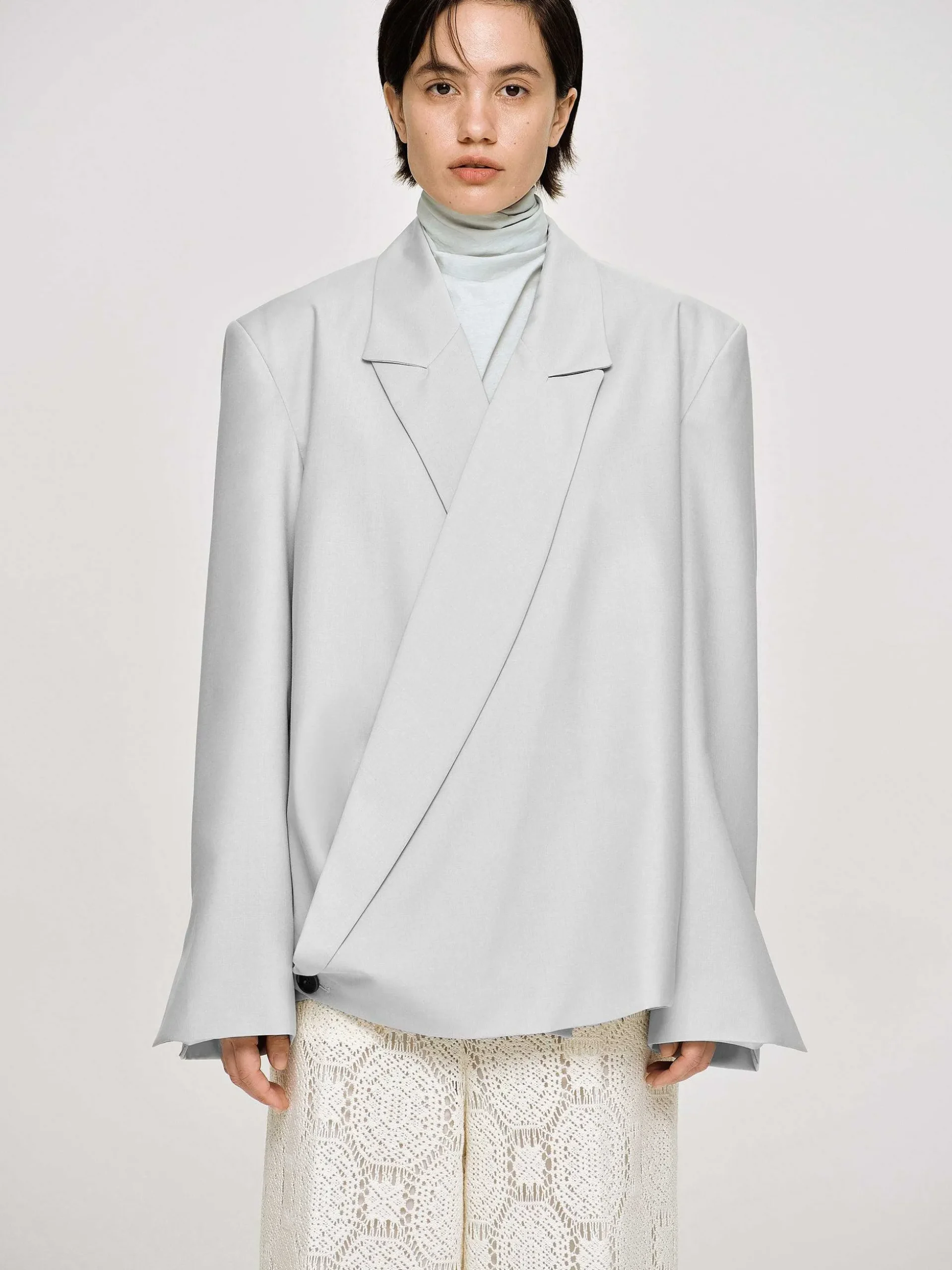Women Source Unknown Accessories-Baia Boxy Wrap Blazer, Gainsboro Grey