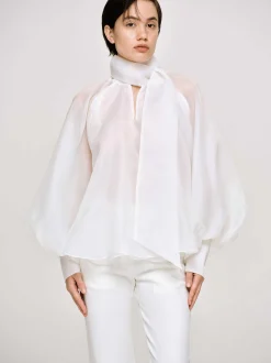 Women Source Unknown Accessories-Balloon Sheer Blouse, White