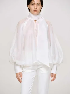 Women Source Unknown Accessories-Balloon Sheer Blouse, White