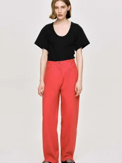 Women Source Unknown Bottoms-Barrel-Leg Pants, Red