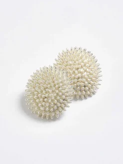 Women Source Unknown Accessories-Beaded Ball Earrings, Cream