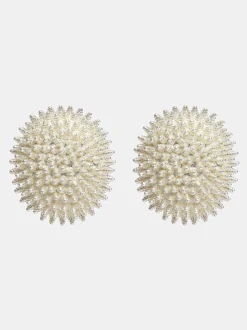 Women Source Unknown Accessories-Beaded Ball Earrings, Cream