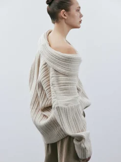 Women Source Unknown Accessories-Becca Oversized High Roll Knit Pullover, Birch