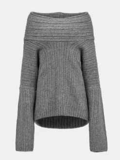Women Source Unknown Accessories-Becca Oversized High Roll Knit Pullover, Storm Grey