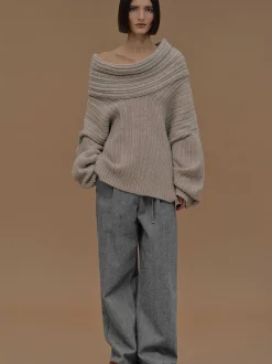 Women Source Unknown Accessories-Becca Oversized High Roll Knit Pullover, Coconut