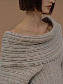 Women Source Unknown Accessories-Becca Oversized High Roll Knit Pullover, Coconut