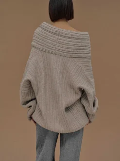 Women Source Unknown Accessories-Becca Oversized High Roll Knit Pullover, Coconut