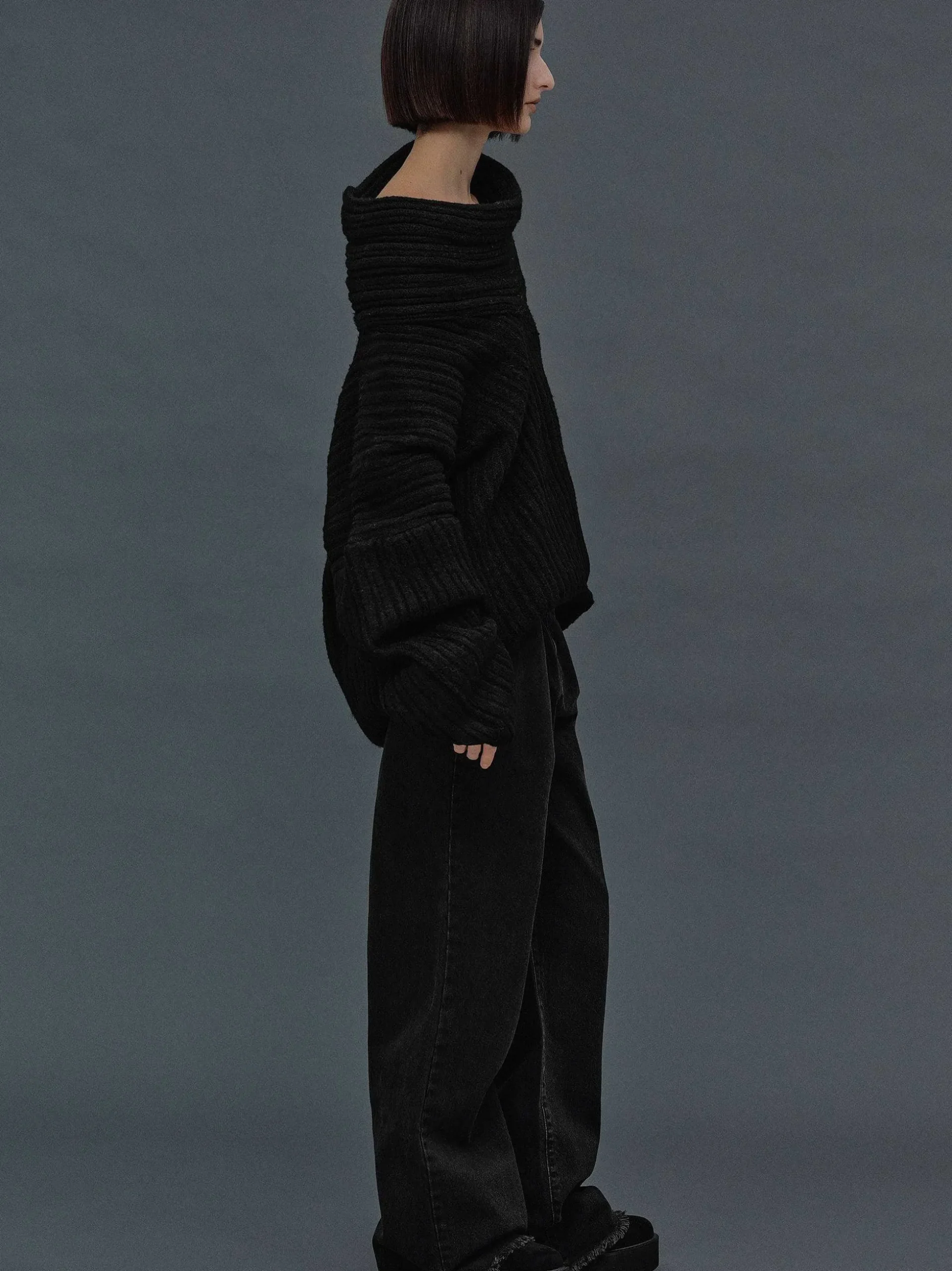 Women Source Unknown Accessories-Becca Oversized High Roll Knit Pullover, Black