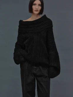 Women Source Unknown Accessories-Becca Oversized High Roll Knit Pullover, Black