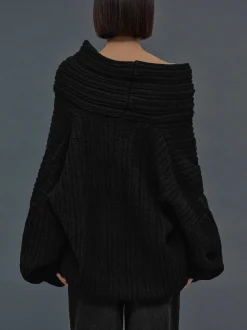 Women Source Unknown Accessories-Becca Oversized High Roll Knit Pullover, Black