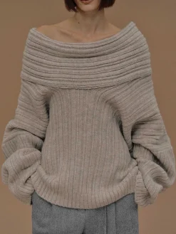 Women Source Unknown Accessories-Becca Oversized High Roll Knit Pullover, Coconut