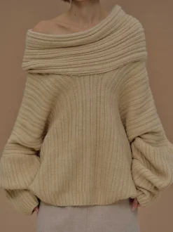 Women Source Unknown Accessories-Becca Oversized High Roll Knit Pullover, Butter