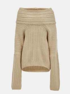 Women Source Unknown Accessories-Becca Oversized High Roll Knit Pullover, Butter