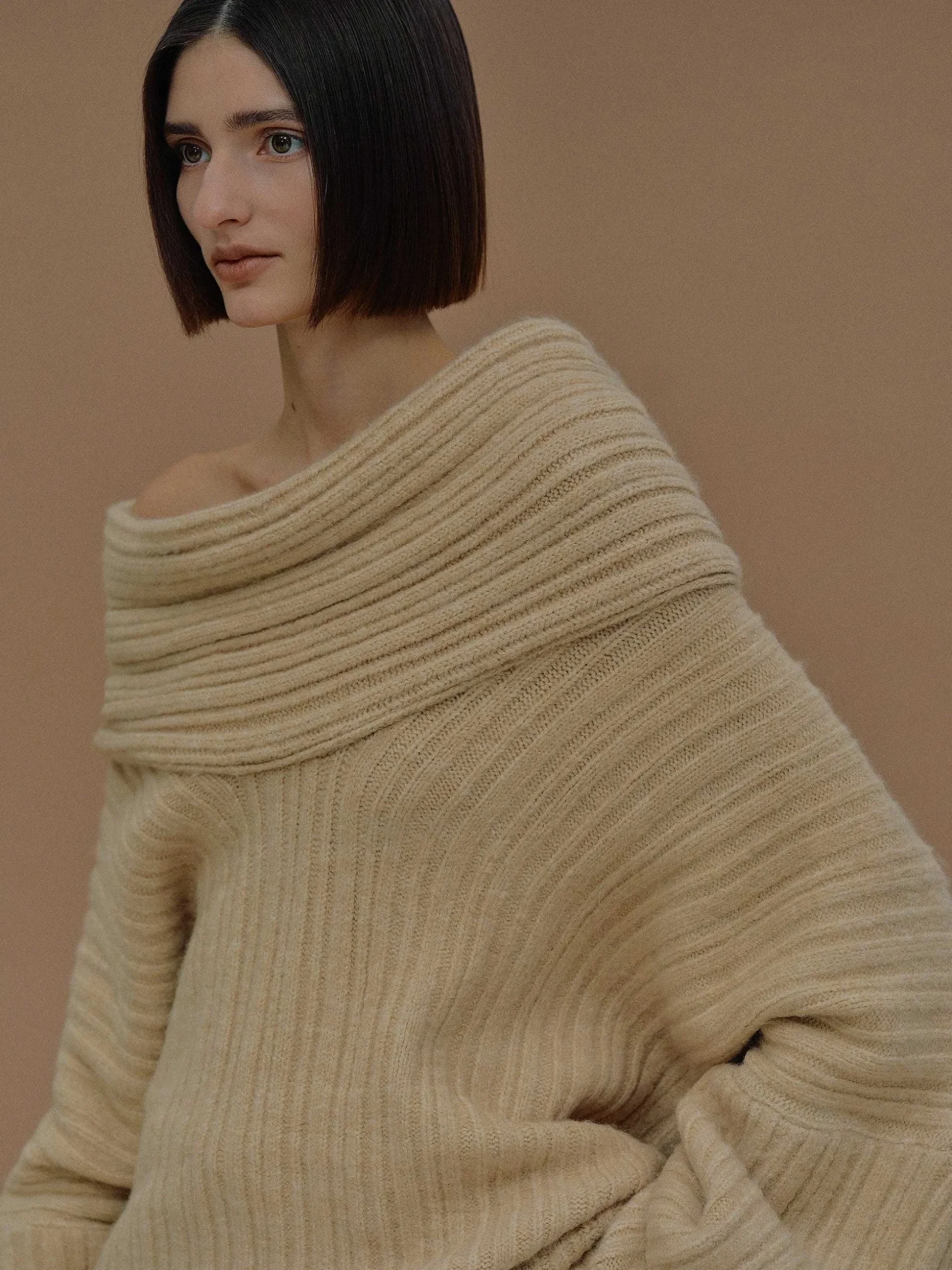 Women Source Unknown Accessories-Becca Oversized High Roll Knit Pullover, Butter