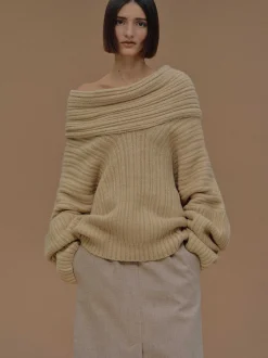 Women Source Unknown Accessories-Becca Oversized High Roll Knit Pullover, Butter