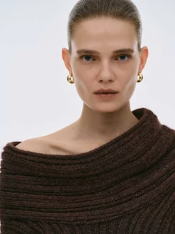 Women Source Unknown Accessories-Becca Oversized High Roll Knit Pullover, Chocolate