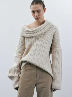 Women Source Unknown Accessories-Becca Oversized High Roll Knit Pullover, Birch