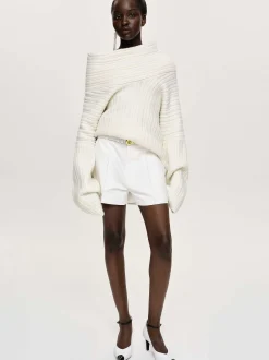 Women Source Unknown Accessories-Becca Oversized High Roll Knit Pullover, White