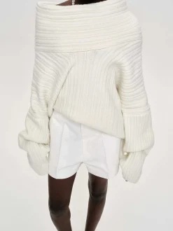 Women Source Unknown Accessories-Becca Oversized High Roll Knit Pullover, White