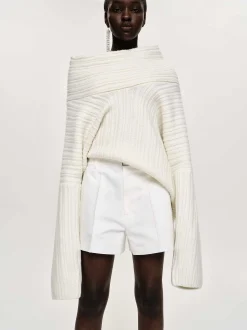 Women Source Unknown Accessories-Becca Oversized High Roll Knit Pullover, White