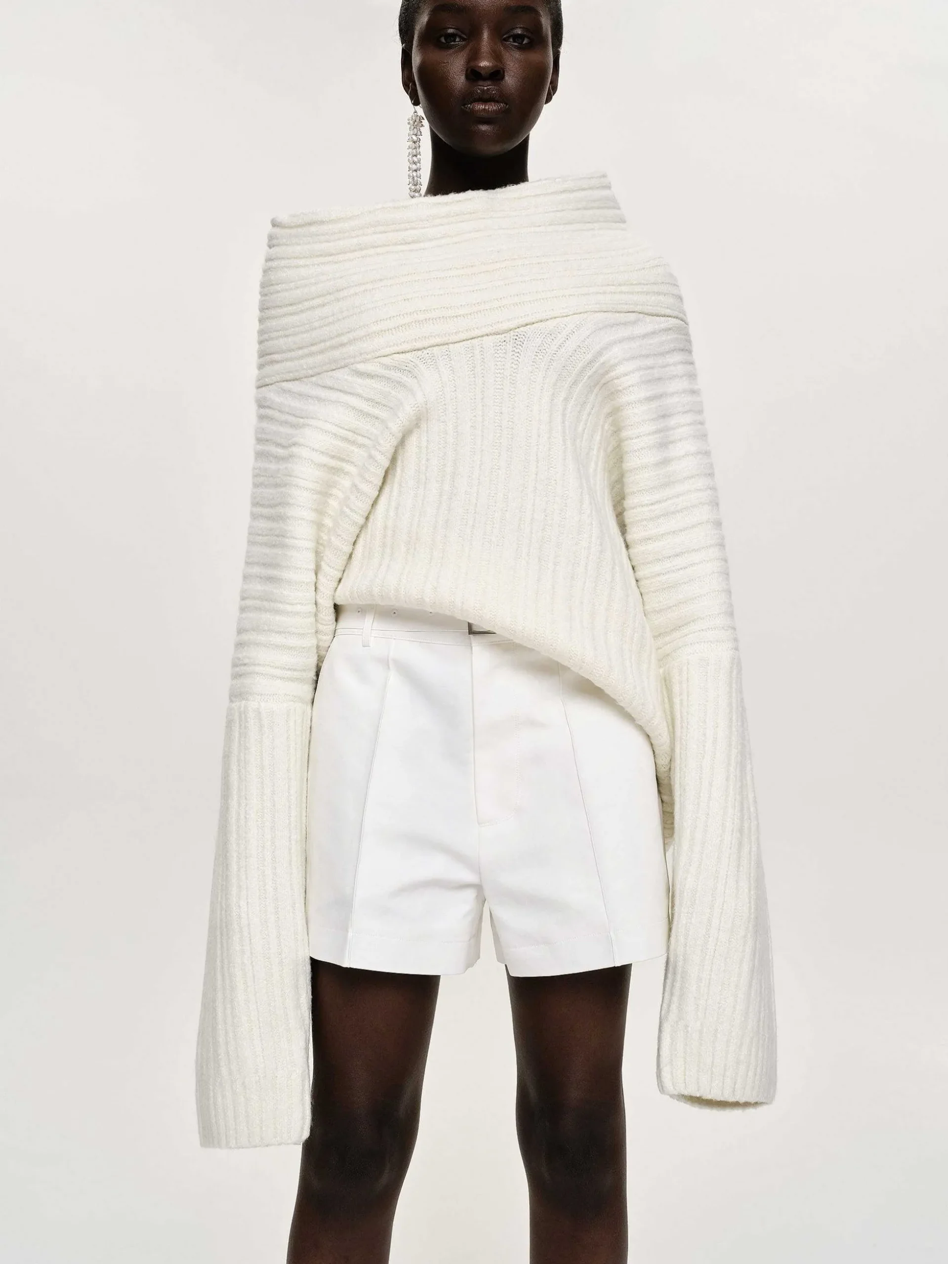 Women Source Unknown Accessories-Becca Oversized High Roll Knit Pullover, White