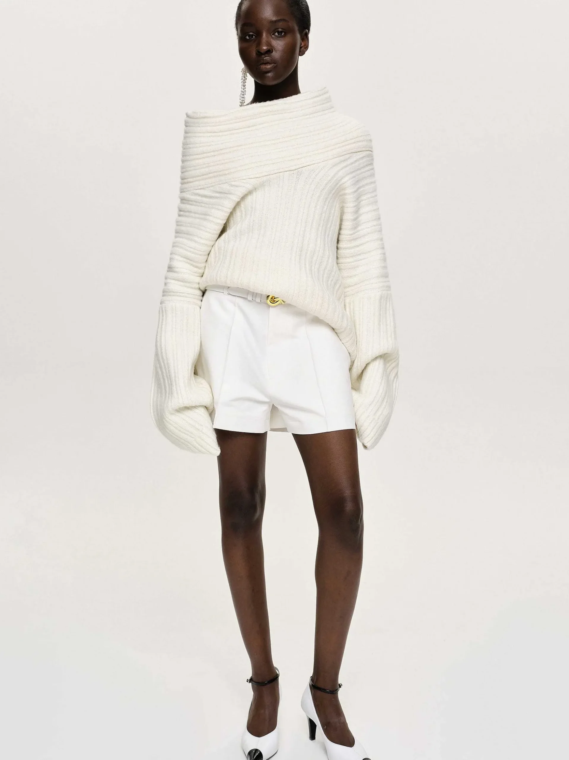Women Source Unknown Accessories-Becca Oversized High Roll Knit Pullover, White