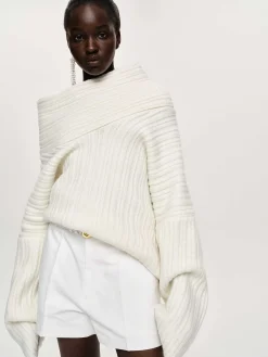 Women Source Unknown Accessories-Becca Oversized High Roll Knit Pullover, White