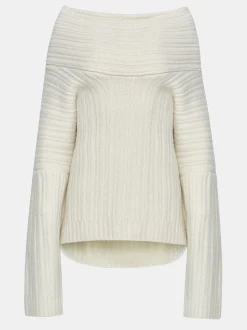 Women Source Unknown Accessories-Becca Oversized High Roll Knit Pullover, White