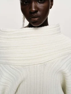 Women Source Unknown Accessories-Becca Oversized High Roll Knit Pullover, White