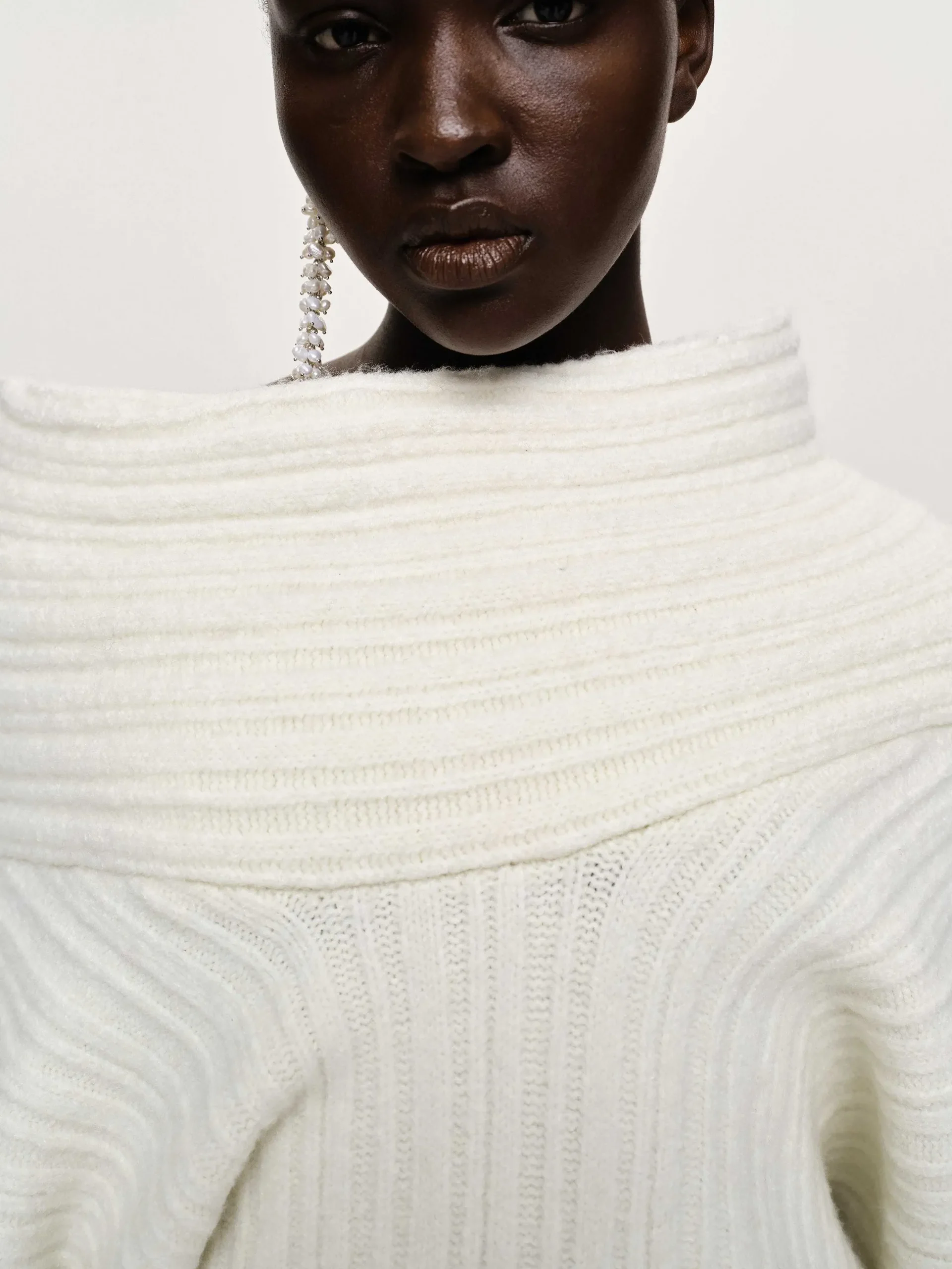 Women Source Unknown Accessories-Becca Oversized High Roll Knit Pullover, White